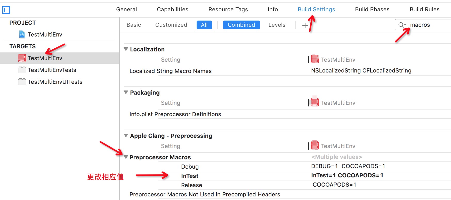 Target Build Settings Macros